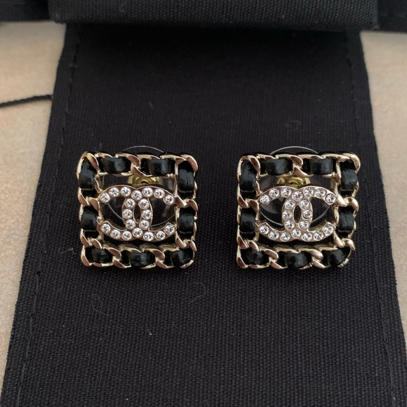 Chanel Square CC Crystal Black & Gold Earrings - Picture 9 of 12